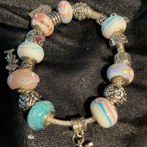 MURANO GLASS BEADS & 925 SILVER BRACELET